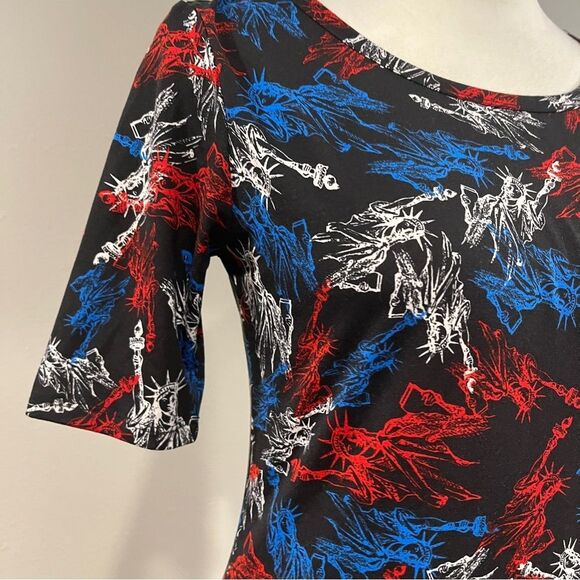 LuLaRoe Midi Julia Dress Short Sleeve Crew Neck size s statue of liberty print - Picture 3 of 12